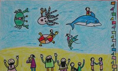 儿童美术作品——《海底的世界》